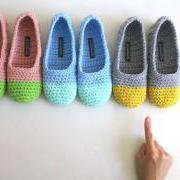 Crochet Slippers for Women in Yellow & Grey