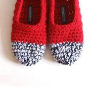 Crochet Slippers in Red, Black & White