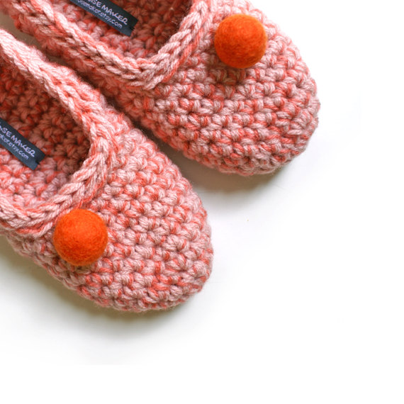 Crochet Slippers For Women, House Shoes In Salmon Pink Coral Orange ...